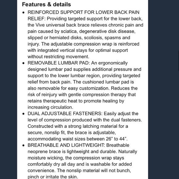 Vive Lower Back Brace-Support for Chronic Pain, Sciatica, Spasms, Nerves, etc. - Picture 9 of 11